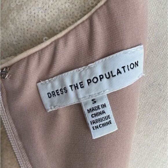 DRESS THE POPULATION Cream/Black Chante Long Sleeve Mini Dress/Size Small - Picture 4 of 4